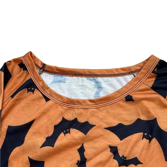 Plus Size Halloween Orange Long Sleeve Shirt with Bats - Picture 4 of 9